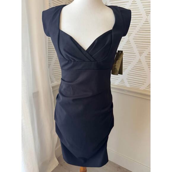 NWT Nicole Miller Size 6 Sweetheart Square Neck Ruched Cocktail Black Dress - Picture 1 of 6